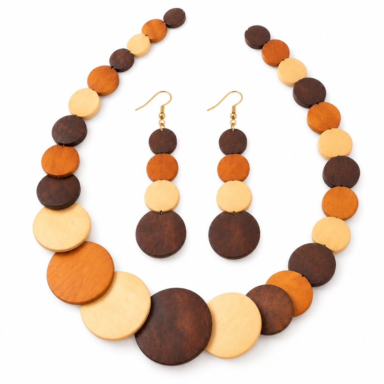Conjunto de collar y aretes en tonos tierra — vista 2